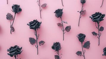 Red rose flower pattern seamless on pink background photo
