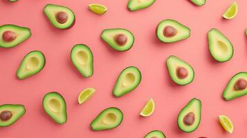 Avocado fruit slice pattern seamless diagonal on pink background photo