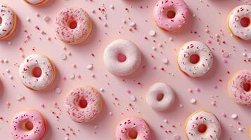 Donut with strawberry topping cream sweet snack for kids pattern seamless background photo