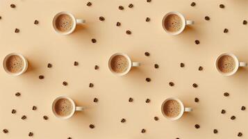 Coffee cup ceramic mug seamless pattern drink on brown background photo