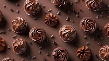 Chocolate cupcake pattern seamless pattern snack food dessert on brown background photo