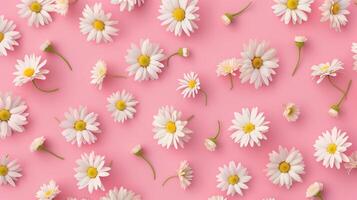 Chamomile white flower pattern seamless botanical nature on pink background photo