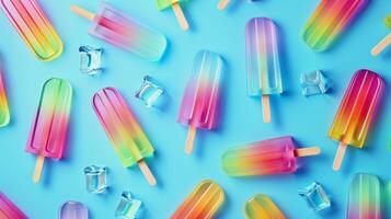 Popsicle ice colorful fresh snack for kids pattern blue background photo