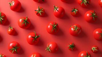 Tomato fresh organic vegetable pattern on red background photo