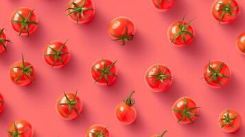 Tomato fresh organic vegetable pattern on red background photo