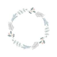Round Winter Christmas Wreath with green twigs with leaves. Festive illustration for the design or decor of postcards, invitations. Rustic template for circle-shaped text vector