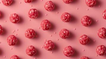 Meat ball from chicken, beef of fish smoked seamless pattern on pink background photo
