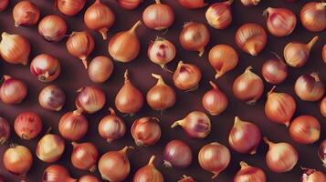 Big onion root aromatic spice flavoring for cooking seamless pattern on brown background photo