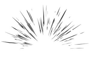 Explosion speed lines. Comic radial burst on white background. Manga motion elements of burst. Supoerhero frame, glow and power rays. Sparks of abstract bang roar and scream vector