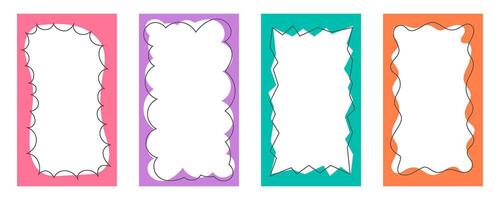 Wavy border frame. Scalloped rectangle fun shape. Hand drawn kids box for picture and photo. Cartoon doodle abstract color template with wiggle edge. Curvy Y2K decoration. vector