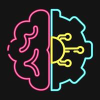 Icon machine learning. Artificial intelligence elements. Icon in neon style. vector