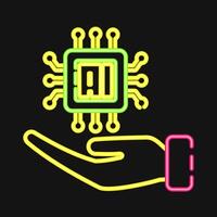 Icon ai on hand. Artificial intelligence elements. Icon in neon style. vector