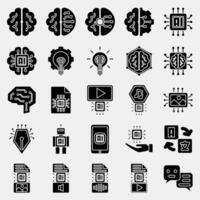 Icon set of artificial intelligence. Artificial intelligence elements. Icon in glyph style. vector