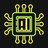 Icon ai processor. Artificial intelligence elements. Icon in neon style. vector