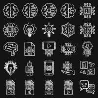 Icon set of artificial intelligence. Artificial intelligence elements. Icon in chalk style. vector
