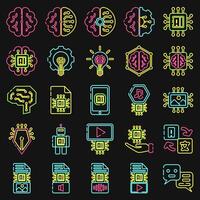 Icon set of artificial intelligence. Artificial intelligence elements. Icon in neon style. vector