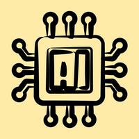 Icon ai processor. Artificial intelligence elements. Icon in hand drawn style. vector