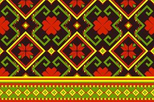 An ethnic pattern with red, green and yellow colors vector