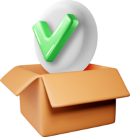 3d opened delivery box with checkmark png
