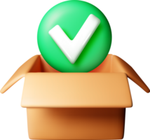 3d opened delivery box with checkmark png