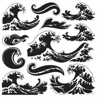Set of black and white waves and waves illustration vector