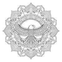 An eagle is in the middle of a mandala vector