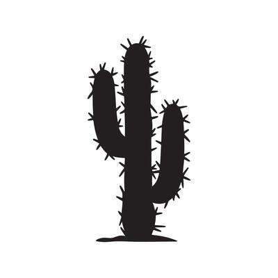 A cactus is shown in a black and white silhouette
