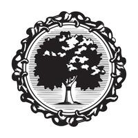 A black and white logo for a tree vector