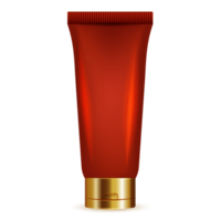 Realistic red cosmetic tube with golden cap on transparent background png