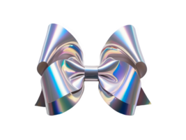 3D chrome element in Y2K style, isolated background, liquid holographic metal. Silver ribbon bow with shiny, iridescent surface, bow with metallic sheen. png
