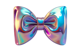 3D chrome element in Y2K style, isolated background, liquid holographic metal. A colorful bow made of shiny material, metallic appearance. png
