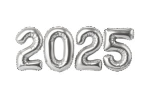 2025 Shiny Silver Balloon Text Effect in Transparent Background png