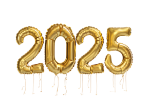 2025 Golden Balloon Text Effect in Transparent Background png