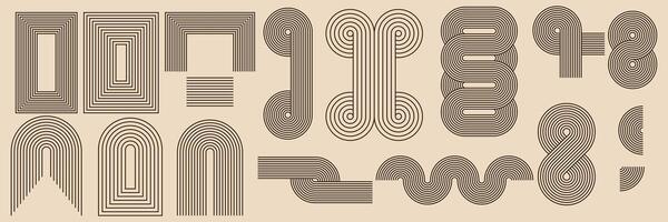Set of geometric zen arch and abstract shapes with stripe pattern. elements in trendy bohemian style. vector
