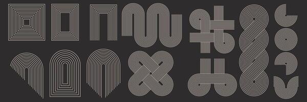 Set of abstract geometric shapes and zen arch with stripe pattern. illustration in trendy bohemian style. vector