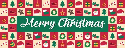 Merry Christmas abstract geometric pattern illustration design or banner template design of merry Christmas with red, green or off-white color vector
