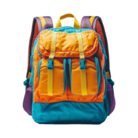 Fully Stocked School Gear backpack with a blue and orange Backpack Isolated on Transparent Background Great for Marketing Promotions, Social Media Posts, and Product Banners. png