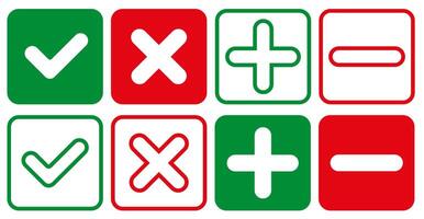 Put a tick and a cross, as well as plus and minus as a sign of confirmation or denial. vector