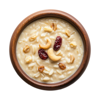 Savor the Sweetness of Creamy Kheer A Delectable Rice Pudding on a Plate Isolated on a Transparent Background png