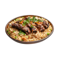 Authentic Kabuli Biryani with Fragrant Rice and Goat Meat, Isolated on a Transparent Background for Use in Social Media and Product Banners. png