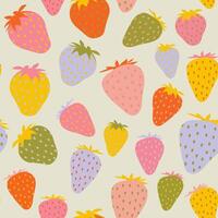 Strawberry colorful seamless pattern background. Fruit illustration isolated on beige background. Seamless background with strawberries for wrapping paper, wallpaper vector