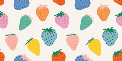 Strawberry colorful seamless pattern background. Fruit illustration isolated on beige background. Seamless background with strawberries for wrapping paper, wallpaper vector