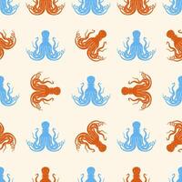 Octopus silhouette seamless pattern . Cute cartoon style sea and ocean creatures, animals. Symmetrical square composition, for print design, wallpaper, wrapping paper or web. vector