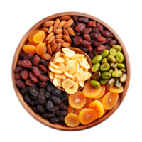 bowl of dried fruits top view isolated on transparent background png