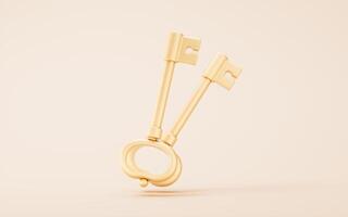 Classic retro gold key, 3d rendering. photo
