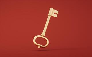 Classic retro gold key, 3d rendering. photo