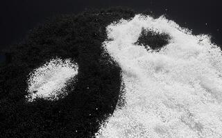 Chinese ancient taiji yin-yang pattern with flowing particles, 3d rendering. photo