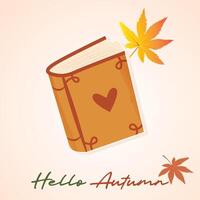 Autumn Illustration composition with Book and Maple leaf vector