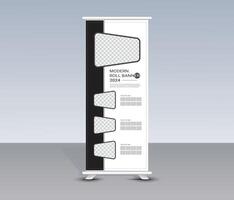 Corpoate roll up banner stand with a black and white design vector