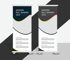 creative roll up banner template with curved lines vector